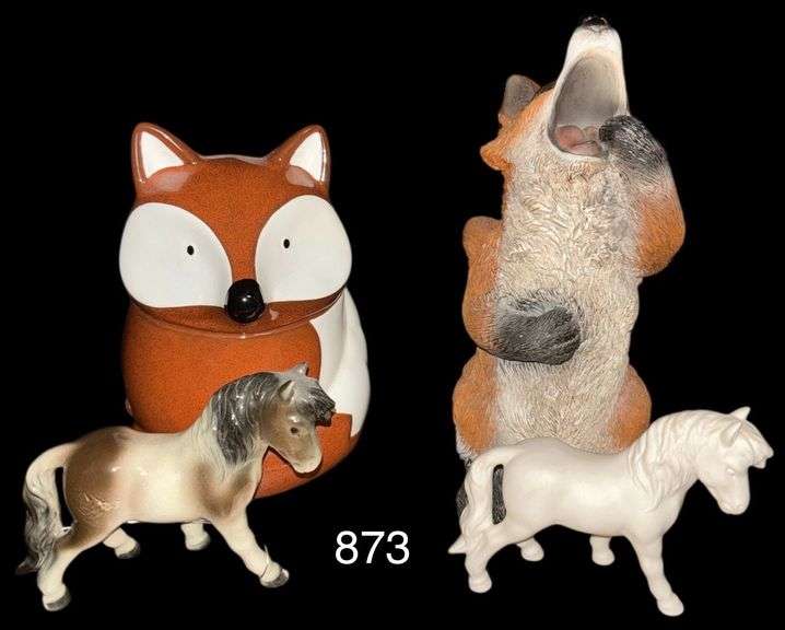 TWO SMALL GOEBEL (MARKED/SIGNED) HORSE FIGURINES (OTHER ITEMS IN PHOTO ALSO INCLUDED) image