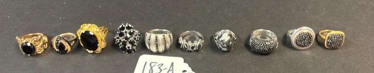 10 STERLING SILVER RINGS W/ BLACK SPINEL AND ONYX STYLE STONES - 2.1 TROY OZ, 65.75 GRAMS - SIZES FROM 6-8 image