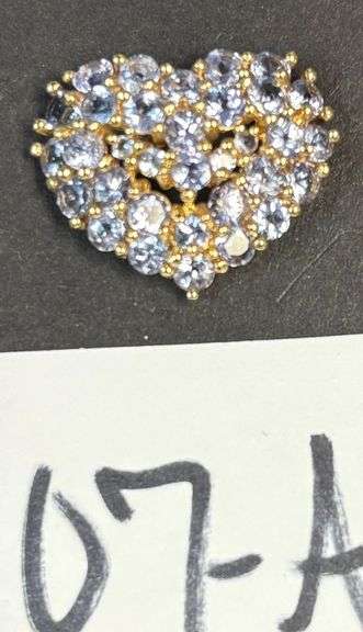 MARKED 14K MEXICO HEART PENDANT FOR NECKLACE, LIGHT BLUE DIAMOND TYPE STONES - 3.57 GRAMS INCLUDING STONES image