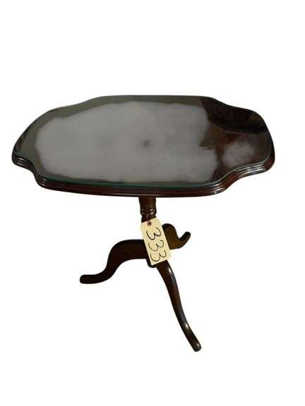 GLASS TOP ACCENT TABLE IS APPROXIMATELY 26" TALL - 23.5" WIDE X 17.25" DEEP image