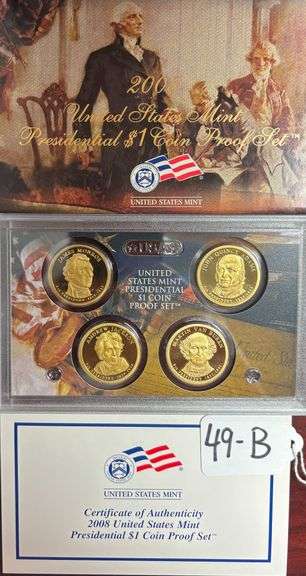 2008 UNITED STATES MINT PRESIDENTIAL $1 COIN PROOF SET IN BOX WITH COA - MONROE, ADAMS, JACKSON, VAN BUREN image