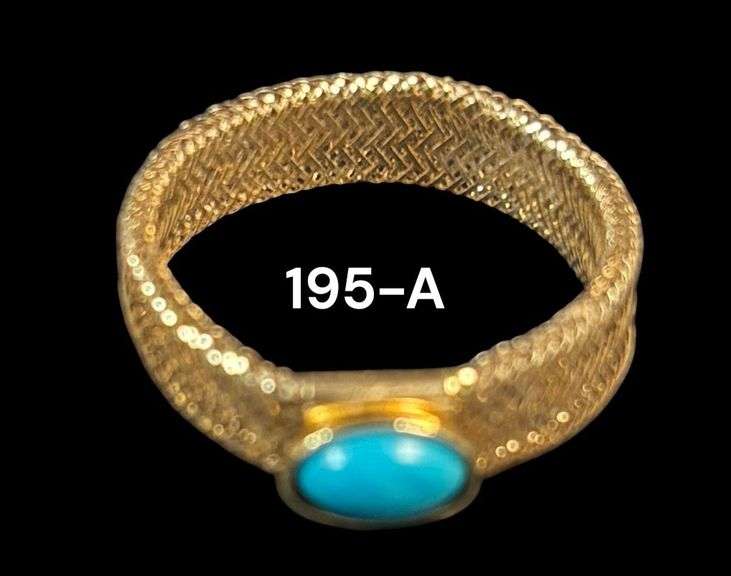 14K GOLD STRETCH RING, TURQUOISE TYPE STONE - .71 GRAMS TOTAL image