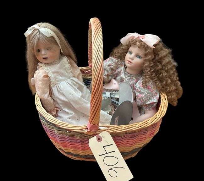 THE DIAMOND COLLECTION 1992 #1411 ROTRAUT SCHRAUTT PORCELAIN DOLL APPROX. 11” SITTING HEIGHT, DOLLS BY JERRI MCCLOUD 1978 “#210 MICHELLE” APPROX. 22” TALL PORCELAIN DOLL image