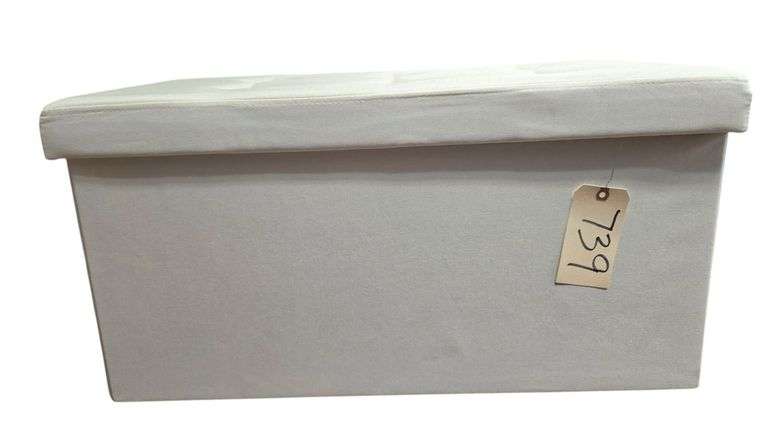 WHITE FABRIC FOOTSTOOL W/ STORAGE INSIDE image