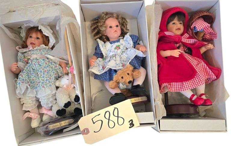 “LITTLE RED RIDING HOOD” PORCELAIN LEE MIDDLETON DOLL, “LITTLE BOPEEP” PORCELAIN LEE MIDDLETON DOLL - BOTH APPROX. 10” W/ STANDS image