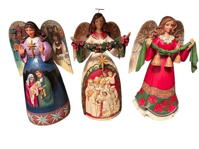 3 JIM SHORE ANGEL STATUES: "LORD AT THY BIRTH", "STAR OF WONDER" AND "BELLS RING WHILE ANGELS SING" image