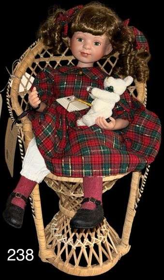 BOYD 'MY BEST FRIEND' DOLL IN CHAIR WITH ACCESSORIES: PENCIL, PAPER, TEDDY - APPROXIMATELY 11-12 IN image