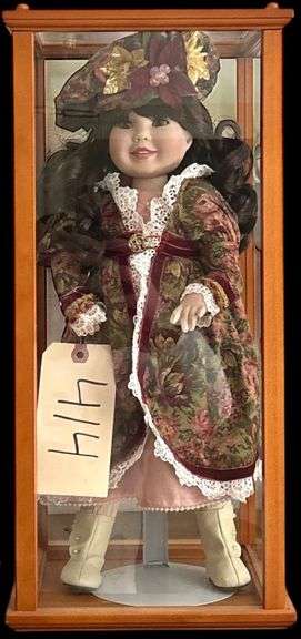 2006 MARIE OSMOND PORCELAIN DOLL APPROX. 17” #287/750 ON METAL STAND IN NICE WOODEN DISPLAY CASE image