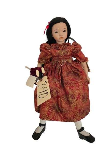 PAULINE’S LIMITED EDITION DOLLS “CAILIN” W/ NICE WOODEN DOLL ROCKER - APPROX. 17” SITTING HEIGHT image
