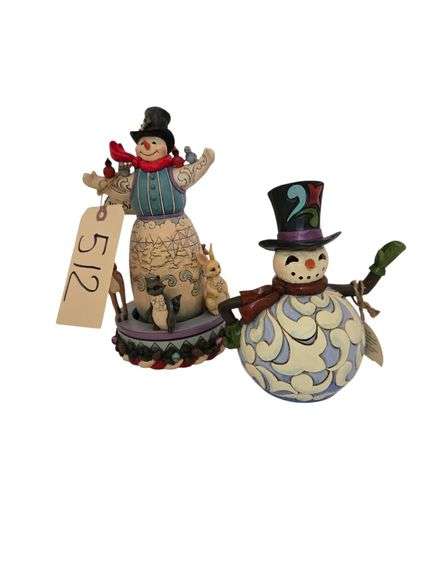 2 JIM SHORE FIGURINES:  "KINDNESS WARMS THE WINTER" MUSIC BOX, "LET YOUR HOLIDAY SPIRIT SHINE" BATTERY OPERATED image