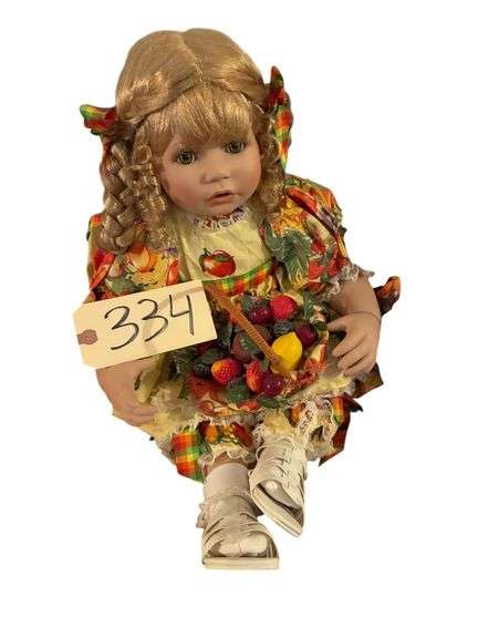 THIS IS A "FRANNY FRUIT BASKET" PORCELAIN DOLL FROM THE MARIE OSMOND DOLLS COLLECTION - APPROXIMATELY 26" image