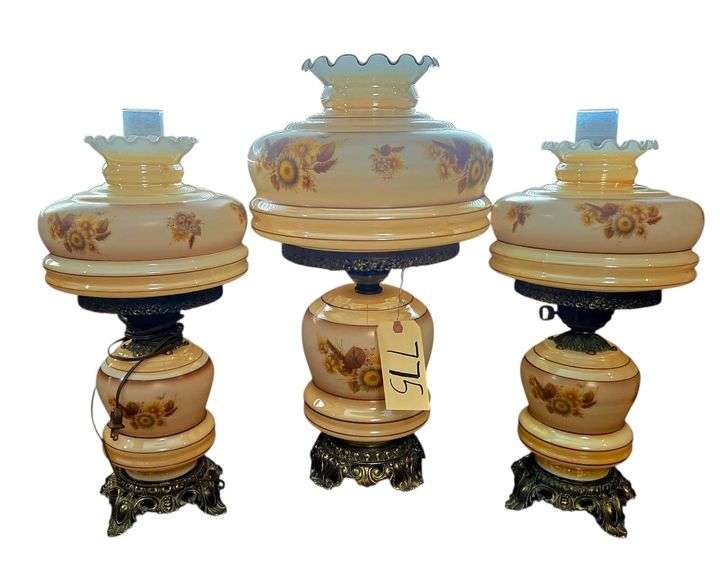 3 VINTAGE "GONE WITH THE WIND" (GWTW) STYLE HURRICANE LAMPS image