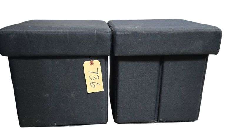 2 BLACK FABRIC FOOTSTOOLS W/ STORAGE INSIDE image