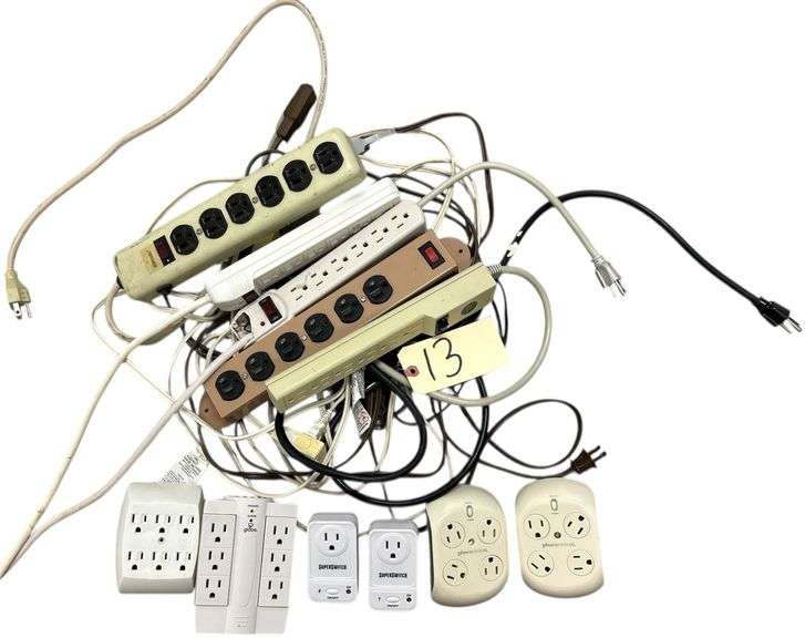 ASSORTED POWER STRIPS AND SURGE PROTECTORS INCLUDING 4 MULTI-OUTLET POWER STRIPS WITH SWITCHES, 2 SUPERSWITCH PLUG-IN SURGE PROTECTORS, 4 MULTI-OUTLET WALL TAP ADAPTERS image