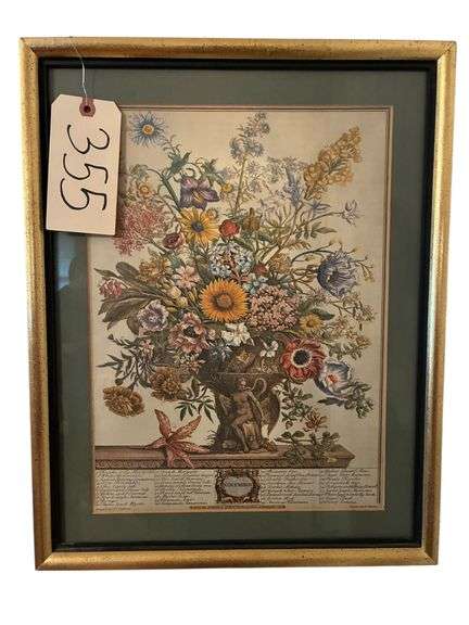 SET OF 4 BOTANICAL PRINTS IN GOLD FRAMES WITH GREEN MATS - 19" TALL X 15" WIDE EACH image