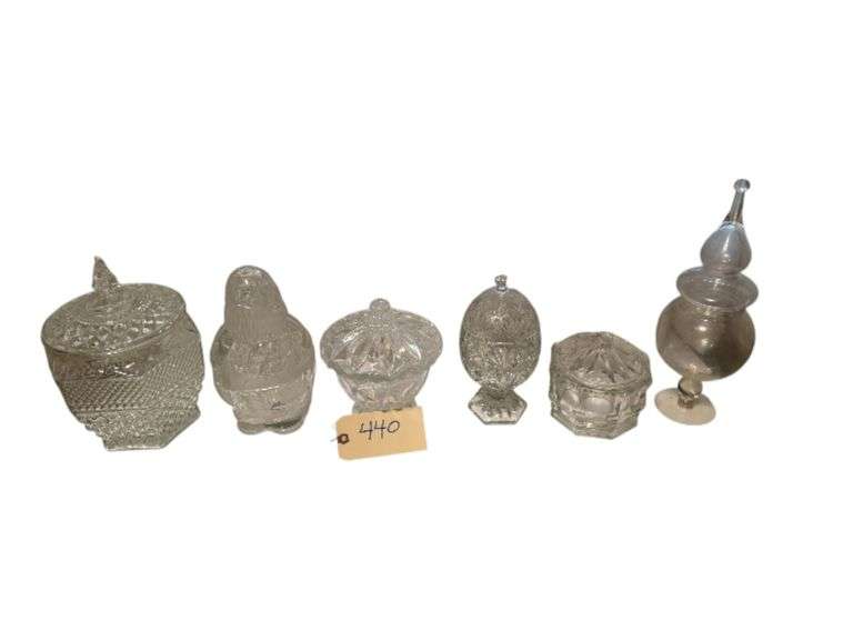 CRYSTAL HOLIDAY SANTA TREAT JAR 9.25 INCHES TALL, 3 FOOTED GLASS CANDY DISHES WITH LIDS, LARGE GLASS COOKIE JAR, GLASS CANDY DISH WITH LID image