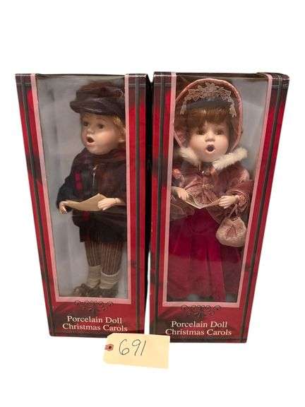 2 PORCELAIN CAROLING DOLLS IN BOXES image