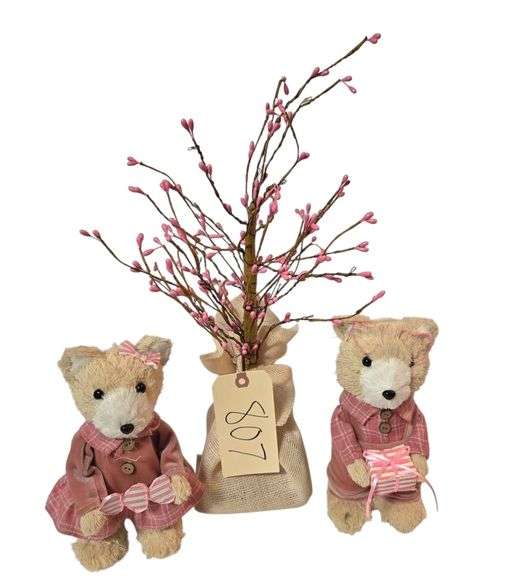 PINK THEMED DECORATIVE TREE PLUS TWO SISAL BEARS image