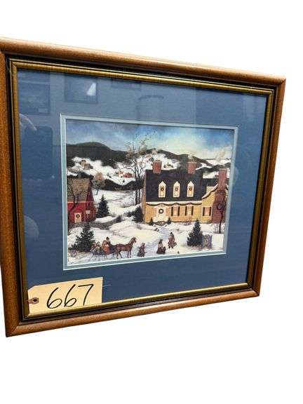 FRAMED PRINT OF RURAL FOLK ART SCENE BY LINDA NELSON STOCKS 1992 - THE GRAY GOOSE INN image