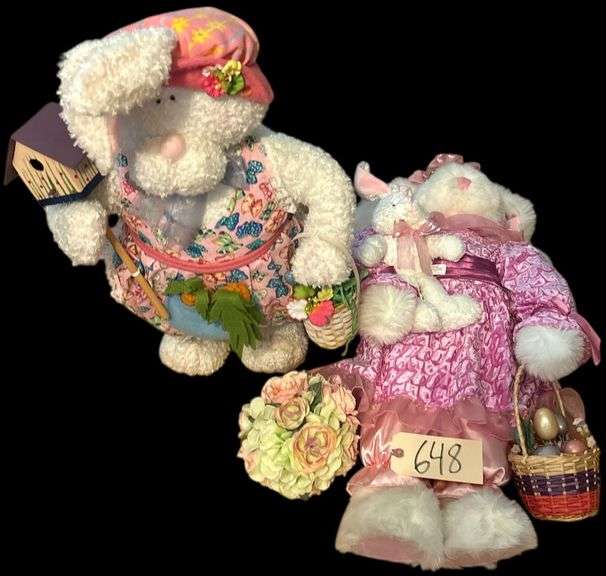 TWO LARGE POSEABLE BUNNIES (APP. 25.5 AND 24 INCHES IN HEIGHT) - VERY CUTE! image