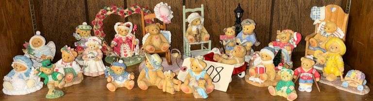 SHELF LOT OF APP. 21 CHERISHED TEDDY FIGURINES - 'FRIENDSHIP IS MORE THAN JUST LUCK', 'LUCK FOUND ME A FRIEND IN YOU', 1998 MEMBER'S ONLY FIGURINE, MRS. CRATCHIT, ETC. image