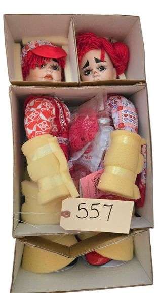 PORCELAIN VALENTINE’S RAGGEDY ANNE & ANDY PARADISE GALLERIES DOLLS APPROX. 19” TALL image