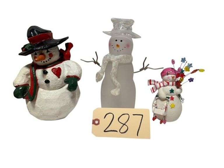 3 SNOWMEN FIGURINES, 1 MARKED HALLMARK, 2 UNMARKED image
