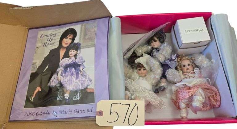 2006 MARIE OSMOND CALENDAR W/ SET OF 3 TINY TOTS TITLED "ROSE BUD TRIO" WITH ACCESSORIES image