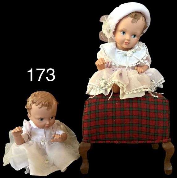 2 SMALL ASHTON DRAKE ROSE OF HOPE DOLLS W/ NICE DOLL SIZE UPHOLSTERED STOOL image