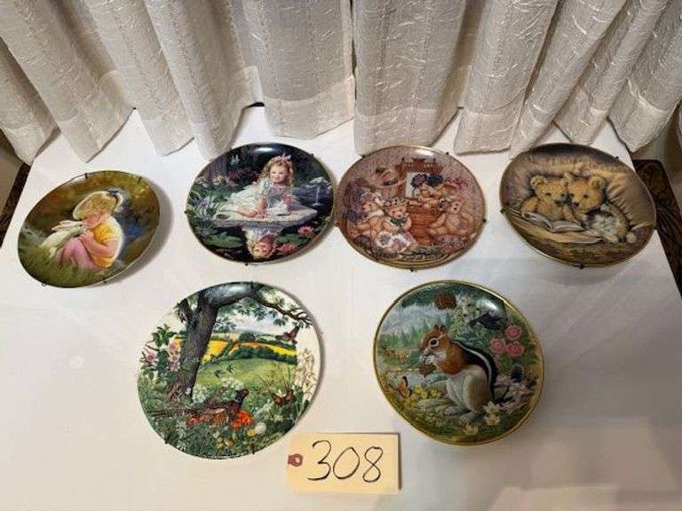 LOT OF 6 COLLECTORS PLATES - 2 FRANKLIN MINT: BEDTIME STORY AND HATS OFF TO TEDDY, DANBURY MINT: MONDAY'S CHILD, PEMBERTON AND OAKES: TENDER MOMENT, KAISER PORCELAIN CO: SPRINGTIME FROLIC, WEDGWOOD: MEADOWS AND WHEAT FIELD image