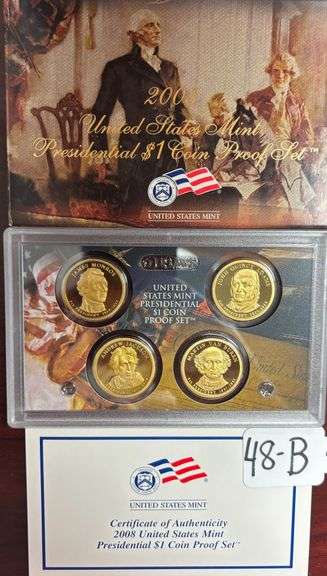 2008 UNITED STATES MINT PRESIDENTIAL $1 COIN PROOF SET IN BOX WITH COA - MONROE, ADAMS, JACKSON, VAN BUREN image