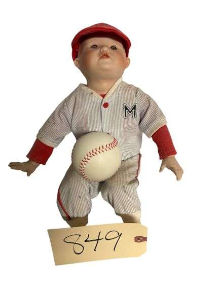 ASHTON DRAKE GALLERIES - "MICHAEL, THE LITTLE SLUGGER" PORCELAIN BABY BOY DOLL BY YOLANDA BELLO 1990 image