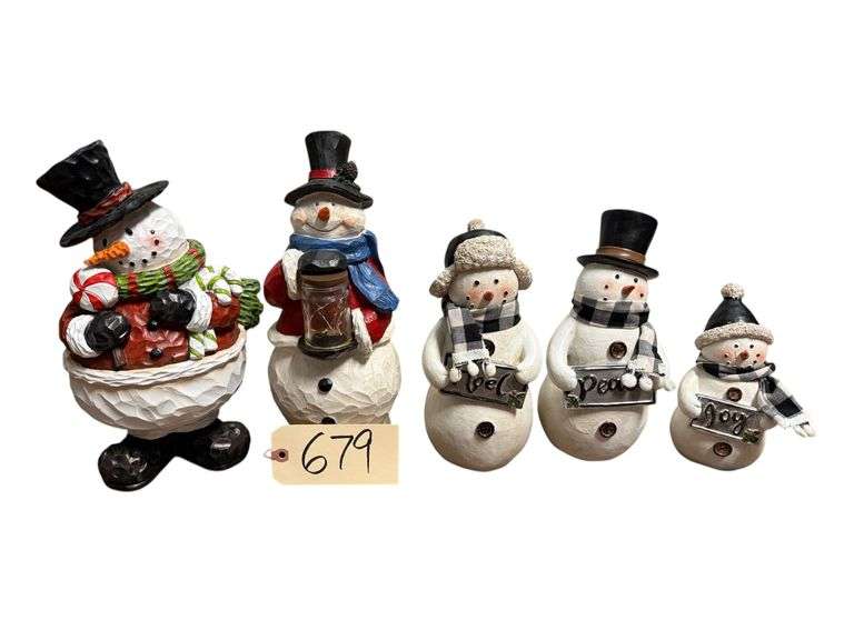 SET OF 3 BLACK AND WHITE SNOWMEN: NOEL, PEACE, JOY - 2 OTHER SNOWMEN image