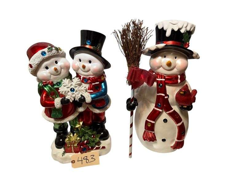 MALE AND FEMALE SNOWMAN FIGURE, SNOWMAN WITH BROOM image