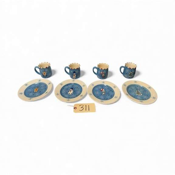 SET OF 4 CHRISTMAS MUGS WITH MATCHING DESSERT PLATES image