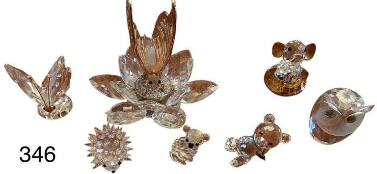 7 PIECE CRYSTAL FIGURES INCLUDES BUTTERFLY ATTACHED TO FLOWER, OWL, ELEPHANT, A DIFFERENT BUTTERFLY, TEDDY BEAR, PORCUPINE, KOALA image