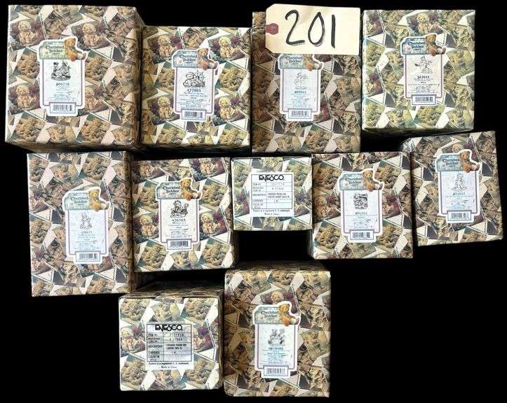 TEN CHERISHED TEDDY FIGURINES IN THEIR ORIGINAL BOXES: ALI, HILLMAN, GLENN, CRYSTAL, MILTON, SANFORD, ETC. - ZOOM IN FOR ADDITIONAL NAMES, NUMBERS AND DETAILS image