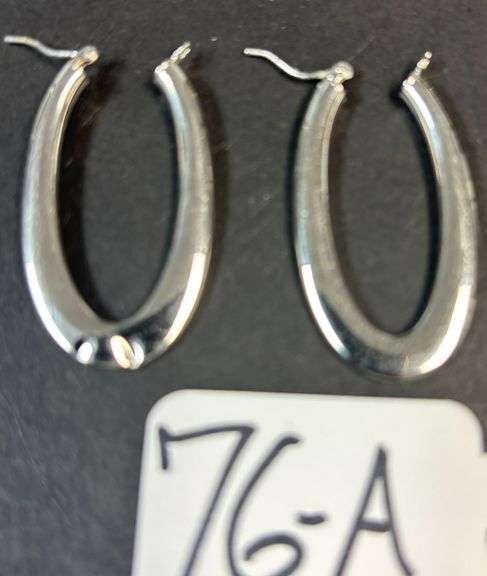 MARKED 14K ITALY WHITE GOLD EARRINGS, 1 DENTED - 2.75 GRAMS image