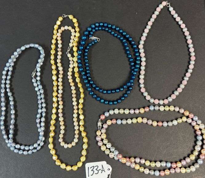 6 CULTURED PEARL NECKLACES W/ 925 STERLING CLASPS, POSSIBLY HONORA BRAND image