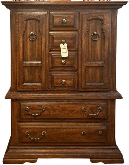 NICE WOODEN 2-DOOR, 6-DRAWER ARMOIRE (MISSING BOTTOM RIGHT PULL) image