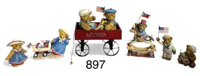 SIX PATRIOTIC USA ENESCO CHERISHED TEDDY FIGURINES: KURT & BRODY, GREGORY, JOEL, SAMUEL, JANA, MARTHA image