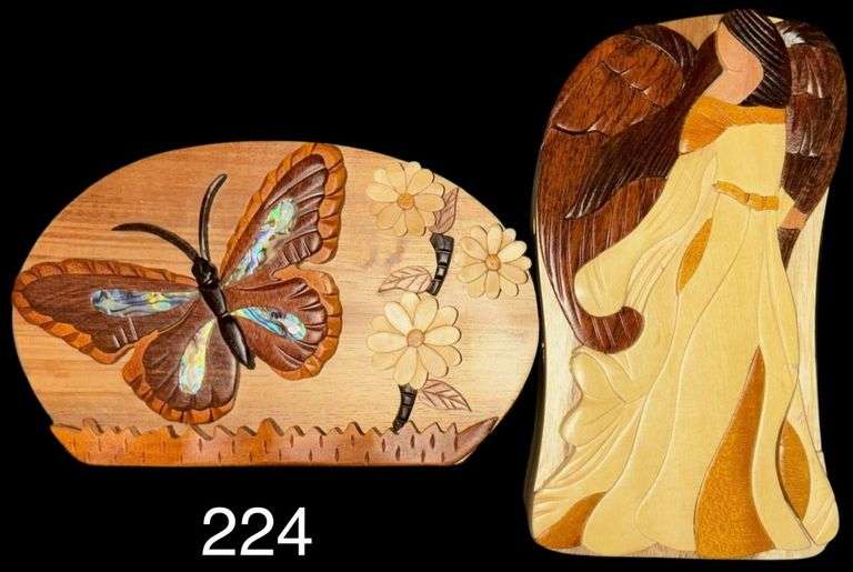 CARVER DAN'S 'DIVINE ANGEL' AND 'BUTTERFLY & DAISIES' PUZZLE BOXES image