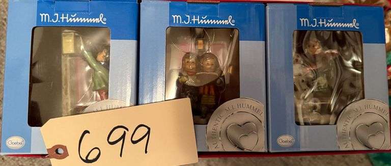 SET OF 3 M.J. HUMMEL ORNAMENTS, NEW IN BOX: LETTER TO SANTA, WINTERTIME DUET, MAKING NEW FRIENDS image