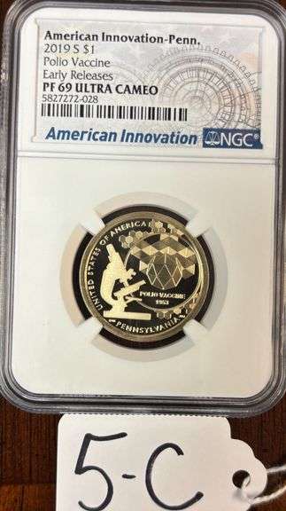 U.S. $1 GOLD PLATED COIN, "AMERICAN INNOVATION - PENNSYLVANIA" 2019, GRADED NGC PF-69 ULTRA CAMEO image