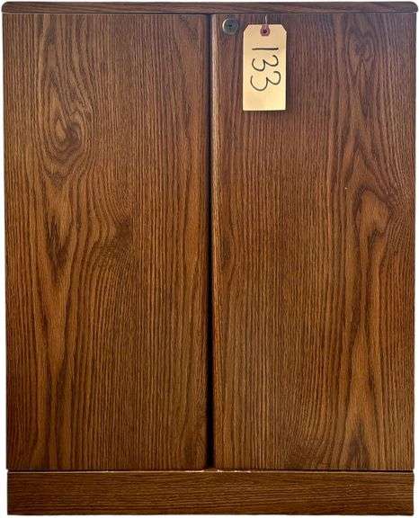 SMALL LAMINATED TWO DOOR CABINET, NO KEY - 29.5 INCHES X 23 INCHES X 11.5 INCHES image