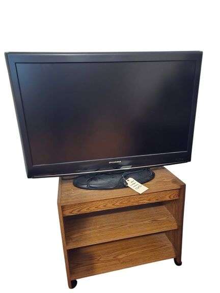 SYLVANIA 37” TELEVISION W/ 2-TIER ROLLING CART image