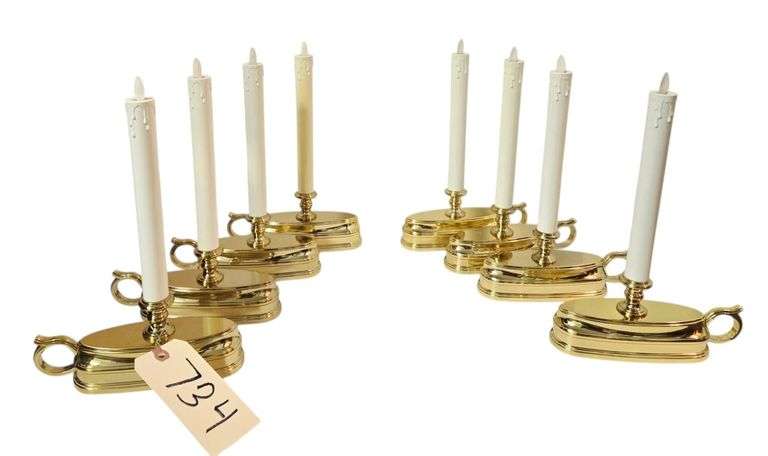 8 GOLD COLOR BASE BATTERY OPERATED CANDLES APPROX. 12.5” TALL image