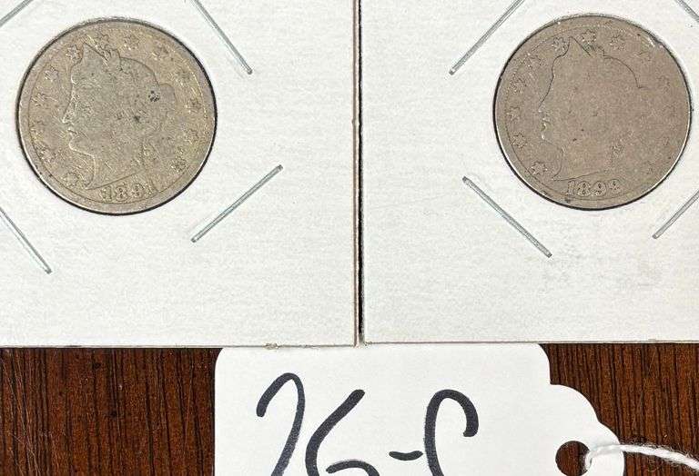 TWO UNITED STATES "V" NICKELS, 1891 & 1899 image