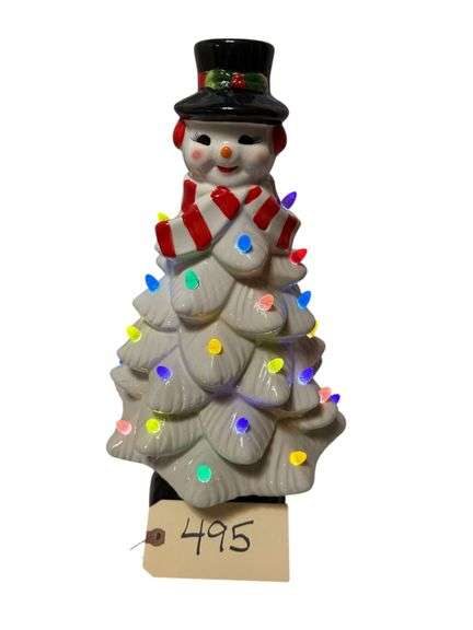 ELECTRIC SNOWMAN CERAMIC TREE image
