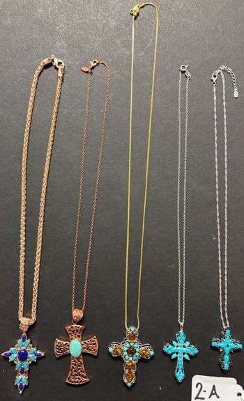 3 STERLING 925 NECKLACES WITH JADE CROSSES, 2 JADE CROSS PENDANTS NOT MARKED STERLING - WEIGHT OF THE 3 MARKED STERLING IS 24.87 GRAMS TOTAL OR .80 TROY OZ image